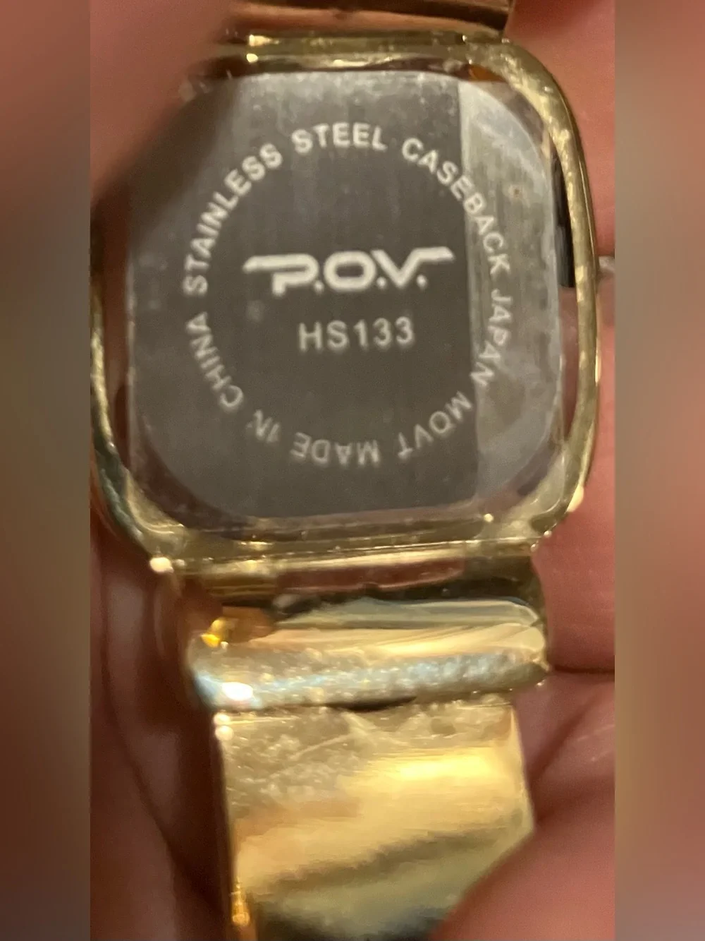 NEW Vintage POV Gold-Tone Square Face Quartz Watch with Jewel Accents